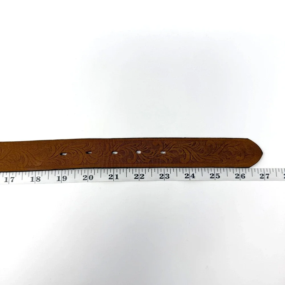 Justin C30219 Kids Western Belt Size 22 Tooled Leather Brown Removable Buckle